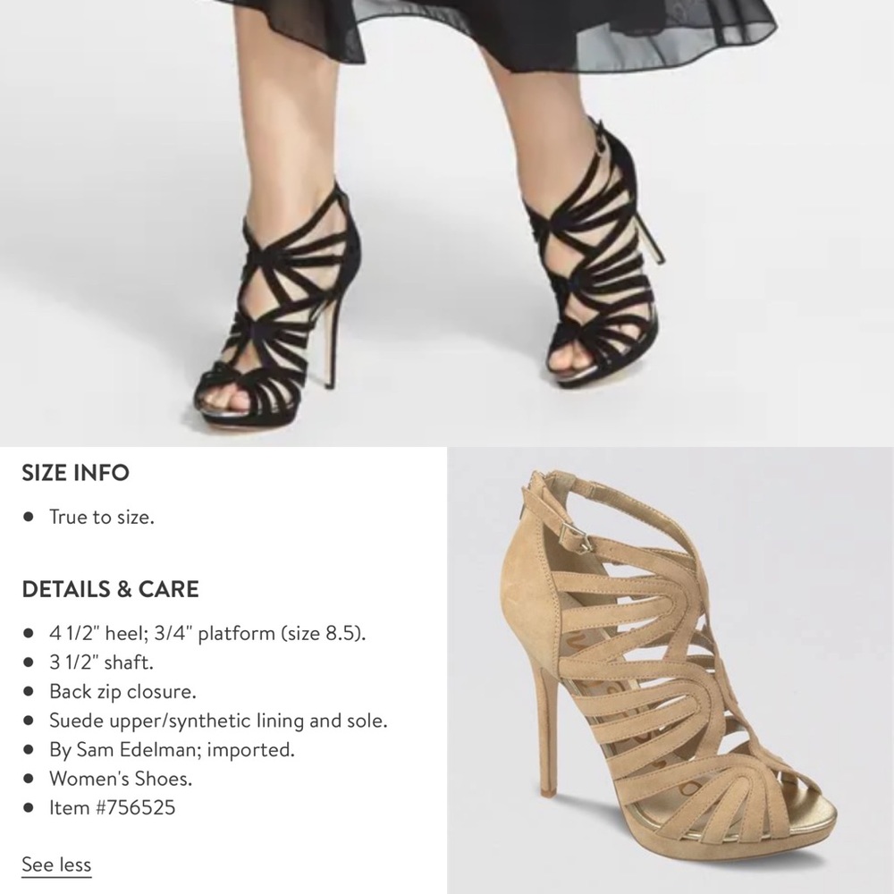 Sam Edelman Eve Cutout Peep Toe Tan Suede Platform Cage Pumps 7.5 Y2K Cocktail - Picture 15 of 16